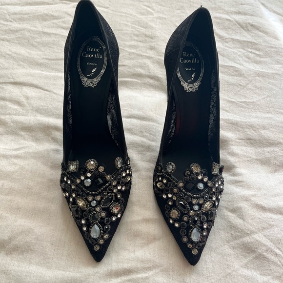 Rene Caovilla Beaded Lace Heels Pumps Size 40/10 - Picture 13 of 13